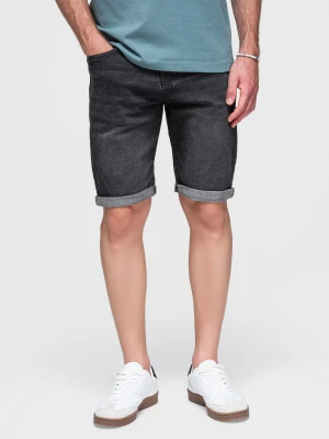 Szorty jeansowe męskie z podwiniętą nogawką - czarne V3 - Rozmiar: M Ombre Clothing