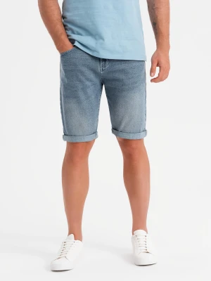 Szorty jeansowe męskie z podwiniętą nogawką - jasnoniebieskie V1 - Rozmiar: L Ombre Clothing