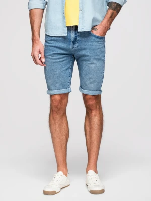 Szorty jeansowe męskie z podwiniętą nogawką - jasnoniebieskie V1 - Rozmiar: M Ombre Clothing
