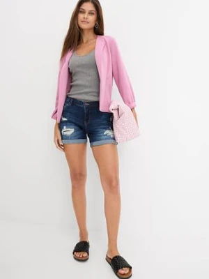Szorty jeansowe mid waist z ozdobnymi przetarciami bonprix