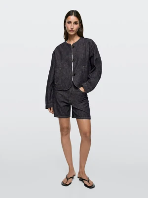 Szorty Jeansowe O Średnim Stanie - Ciemnoniebieski - - Massimo Dutti - Kobieta