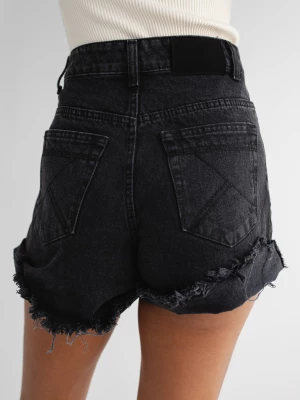 Szorty jeansowe z wysokim stanem w kolorze czarnym - VANITY BLACK DENIM-XL marsala-butik.pl