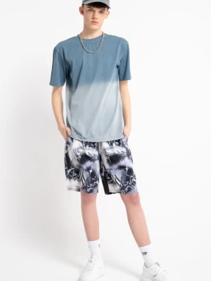 Szorty kąpielowe z nadrukiem w odcieniach granatowego na całości Reporter