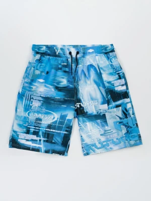 Szorty kąpielowe z nadrukiem w odcieniach niebieskiego na całości Reporter