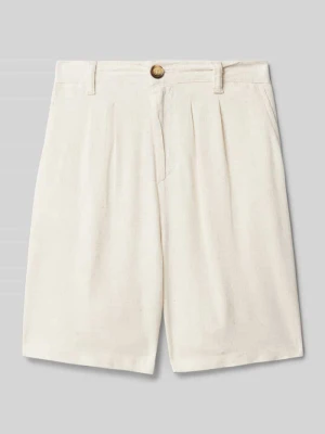 Szorty lniane o kroju regular fit z zakładkami w pasie Blue Effect