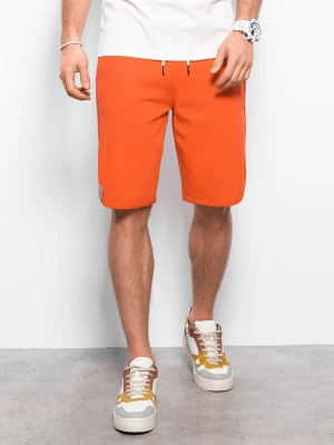 Szorty męskie dresowe wykończone lamówka - pomarańczowe V5 Ombre Clothing