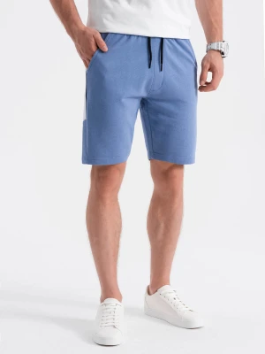 Szorty męskie dresowe z lampasem - niebieskie V3 Ombre Clothing