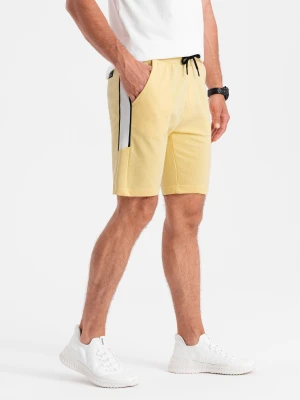 Szorty męskie dresowe z lampasem - żółte V1 - Rozmiar: XXL Ombre Clothing