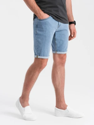 Szorty męskie jeansowe z podwiniętymi nogawkami – błękitne V2 - Rozmiar: M Ombre Clothing