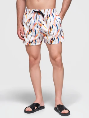 Szorty męskie kąpielówki w kolorowy print - białe V2 - Rozmiar: XXL Ombre Clothing