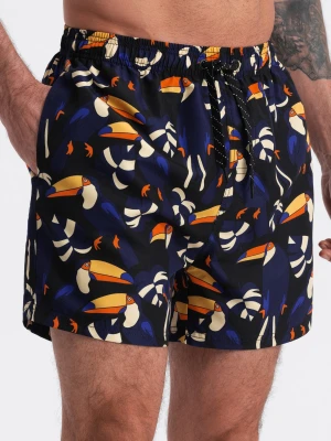 Szorty męskie kąpielówki w tukany - czarno-granatowe V1 Ombre Clothing