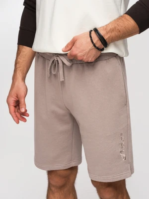 Szorty męskie REGULAR FIT z dzianiny french terry - ciemnobeżowe V2 Ombre Clothing ciemnobeżowy