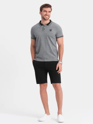 Szorty męskie SLIM FIT ze strukturalnej dzianiny - czarne V2 Ombre Clothing
