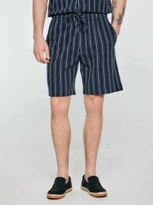 Szorty męskie z domieszką lnu granatowe Gofrisz 403 BIG STAR