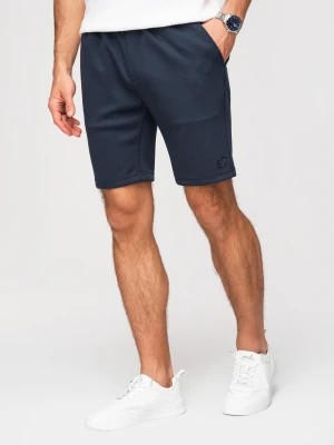 Szorty męskie z gładkiej dzianiny REGULAR FIT - granatowe V4 Ombre Clothing ciemnoniebieski