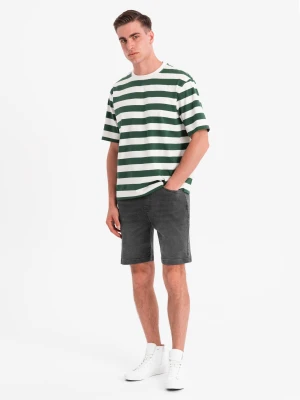 Szorty męskie z gumką w pasie i efektem sprania – szare V3 - Rozmiar: L Ombre Clothing