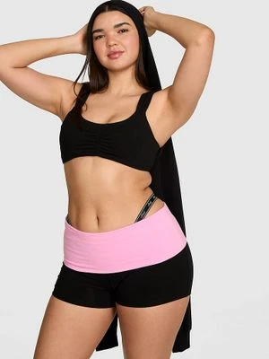PINK Szorty rowerowe All Day Cotton z wywijanym pasem Victoria's Secret Czarny