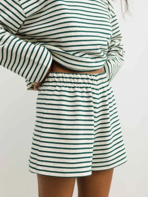 Szorty z bawełny strukturalnej w zielono beżowe paski - PENNY Marsala