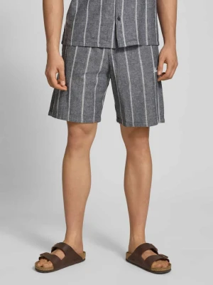 Szorty z lnu z wyhaftowanym logo REVIEW Granatowy