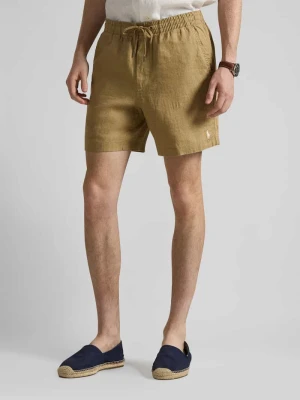 Szorty z lnu ze ściągaczem w pasie i przeszytym logo Polo Ralph Lauren