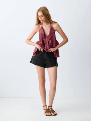 Szorty z wysokim stanem i ćwiekami black denim - Teen - - MANGO TEEN