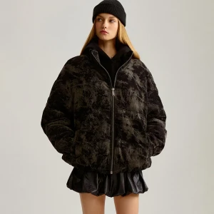 Sztruksowa kurtka puffer z motywem acid wash House