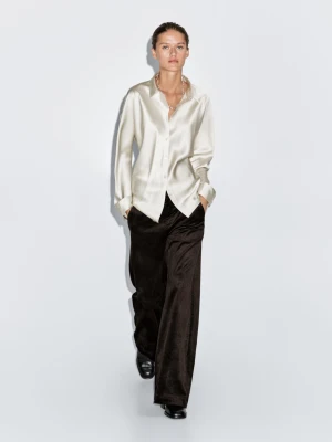 Sztruksowe Spodnie Palazzo Ze Średnim Stanem - Czekoladowy - - Massimo Dutti - Kobieta