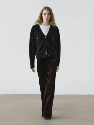 Sztruksowe Spodnie Palazzo Ze Średnim Stanem - Czekoladowy - - Massimo Dutti - Kobieta