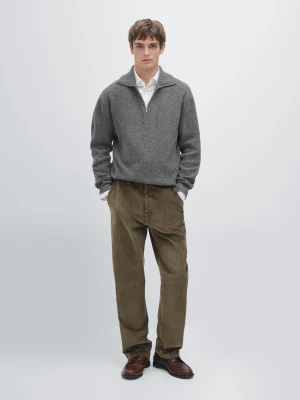 Sztruksowe Spodnie Relax Fit Z Efektem Denimu - Khaki - - Massimo Dutti - Mężczyzna