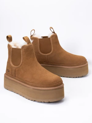 Sztyblety damskie brązowe UGG W NEUMEL PLATFORM CHELSEA