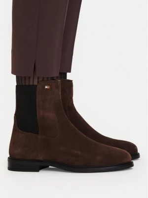 Sztyblety Tommy Hilfiger Enamel Flag Suede Ankle Chelsea FW0FW09575 Brązowy