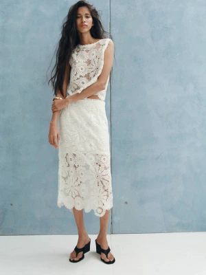 Szydełkowa spódnica midi złamana biel - Kobieta - - MANGO