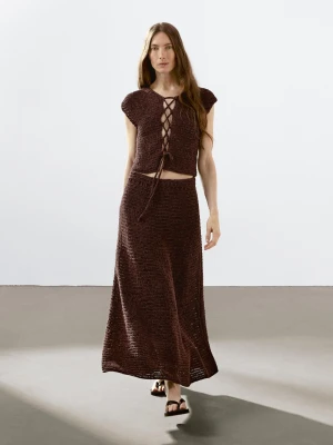 Szydełkowa Spódnica Średniej Długości Z Mieszanki Bawełny - Bakłażanowy/Oberżynowy - - Massimo Dutti - Kobieta