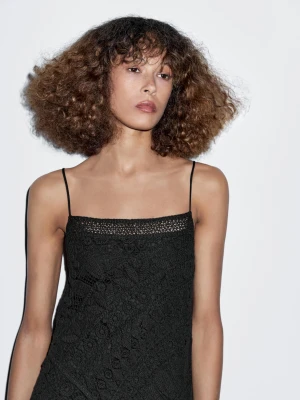 Szydełkowa Sukienka Średniej Długości Ze 100% Bawełny - Czarny - - Massimo Dutti - Kobieta