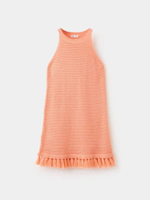 Szydełkowa sukienka z frędzlami pastelowy pomarańczowy - Dzieci - lata - MANGO KIDS