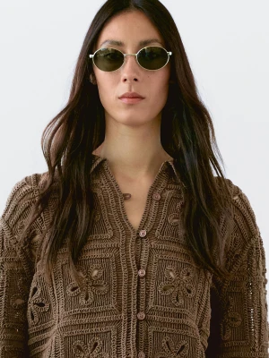 Szydełkowy Kardigan Z Dzianiny - Brązowy - - Massimo Dutti - Female