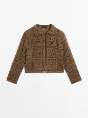 Szydełkowy Kardigan Z Dzianiny - Brązowy - - Massimo Dutti - Kobieta