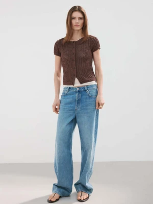 Szydełkowy kardigan z krótkim rękawem czekoladowy - Kobieta - - MANGO