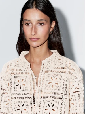Szydełkowy Ozdobny Kardigan - Surowy - - Massimo Dutti - Kobieta