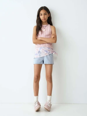 Zdjęcie produktu Szydełkowy top z dekoltem halter blady róż - Dzieci - lata - MANGO KIDS