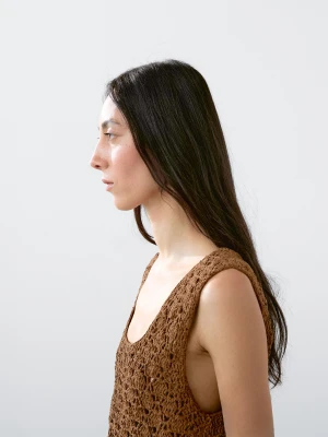 Szydełkowy Top Z Zamszowej Skóry - Brązowy - - Massimo Dutti - Female