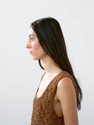 Szydełkowy Top Z Zamszowej Skóry - Brązowy - - Massimo Dutti - Kobieta