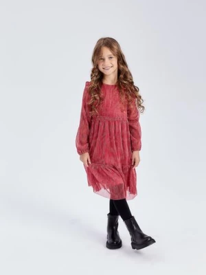 Szyfonowa, różowa sukienka z długim rękawem małej dla dziewczynki - Limited Edition
