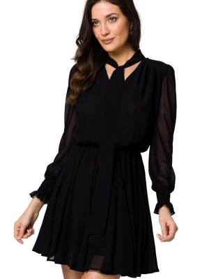 Szyfonowa sukienka koktajlowa z bufiastymi rękawami czarna Makover