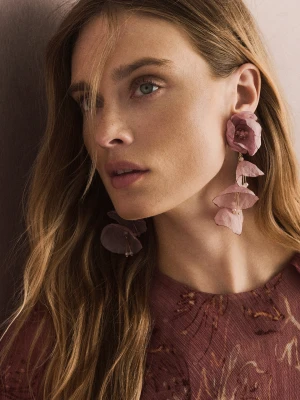 Szyfonowe kolczyki różowe kwiaty z kryształkami TARANKO