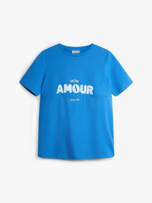T-shirt 2w1 na okres ciąży i do karmienia z bawełny organicznej BonPrix niebieski