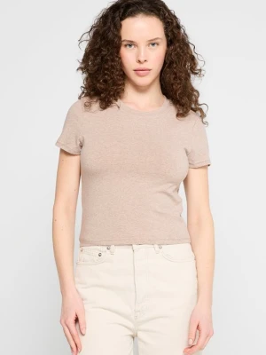 T-shirt basic Abercrombie & Fitch beżowy