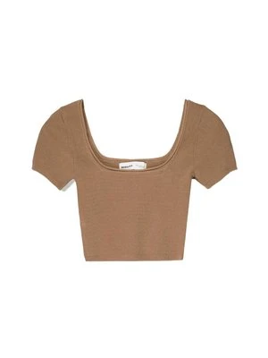 T-shirt basic Bershka ciemnobrązowy