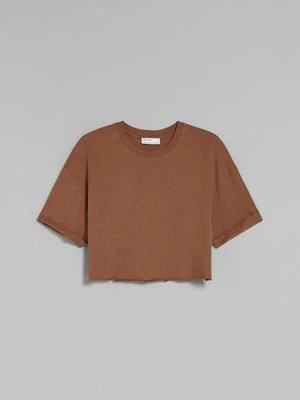 T-shirt basic Bershka brązowy