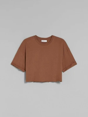 T-shirt basic Bershka brązowy